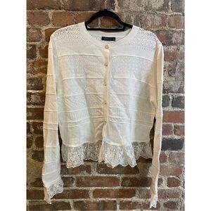 Emerson Lane Young Contemporary White Crochet Lace Button Down Sweater Cardigan
